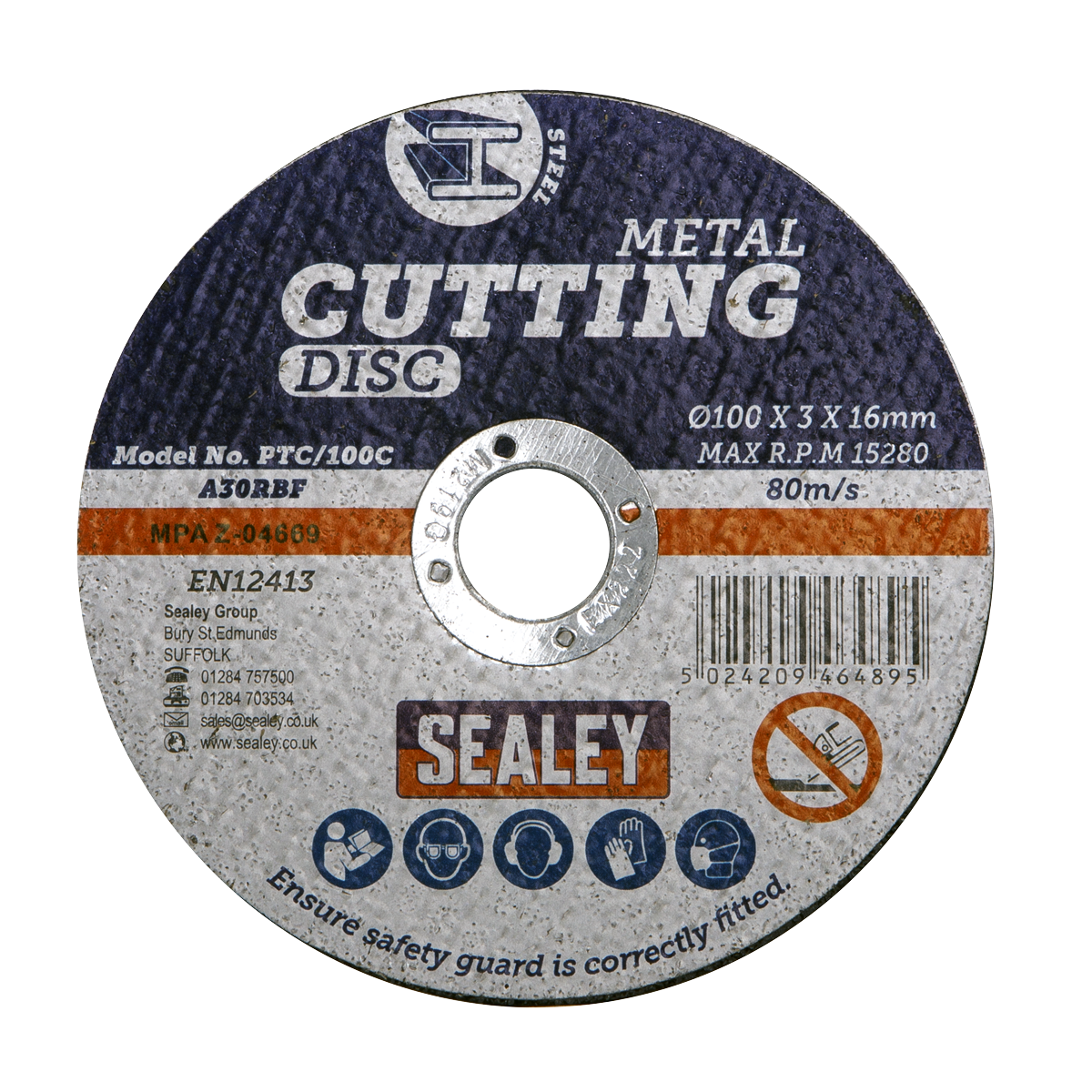 Sealey Ø100 x 3mm General Purpose Flat Cutting Disc Ø16mm Bore PTC/100C
