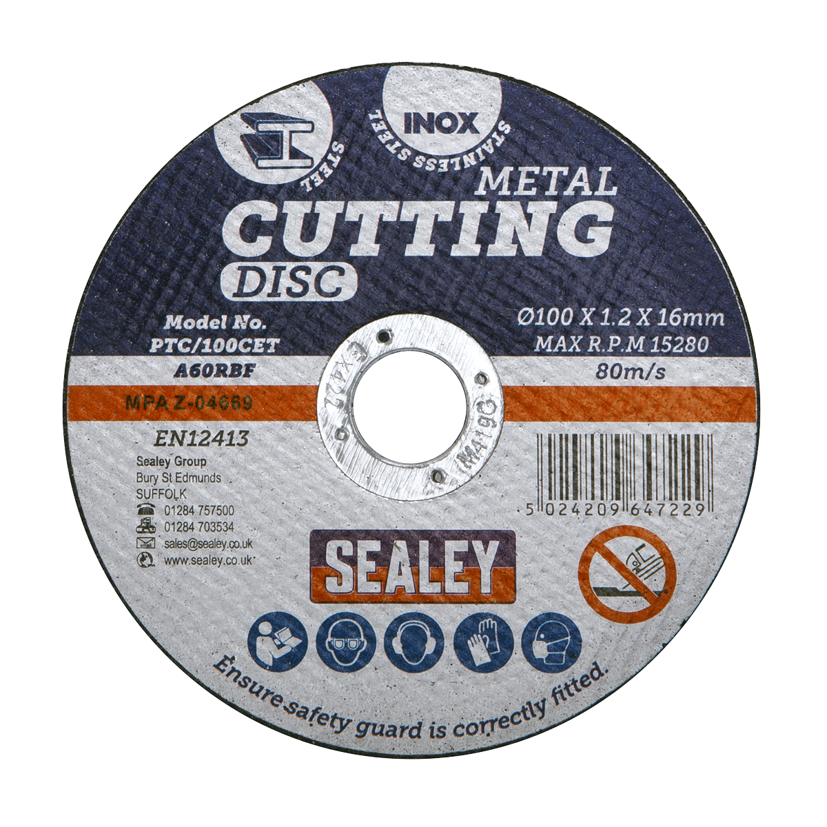 Sealey General Purpose Flat Cutting Disc Ø100 x 1.2mm Ø16mm Bore PTC/100CET