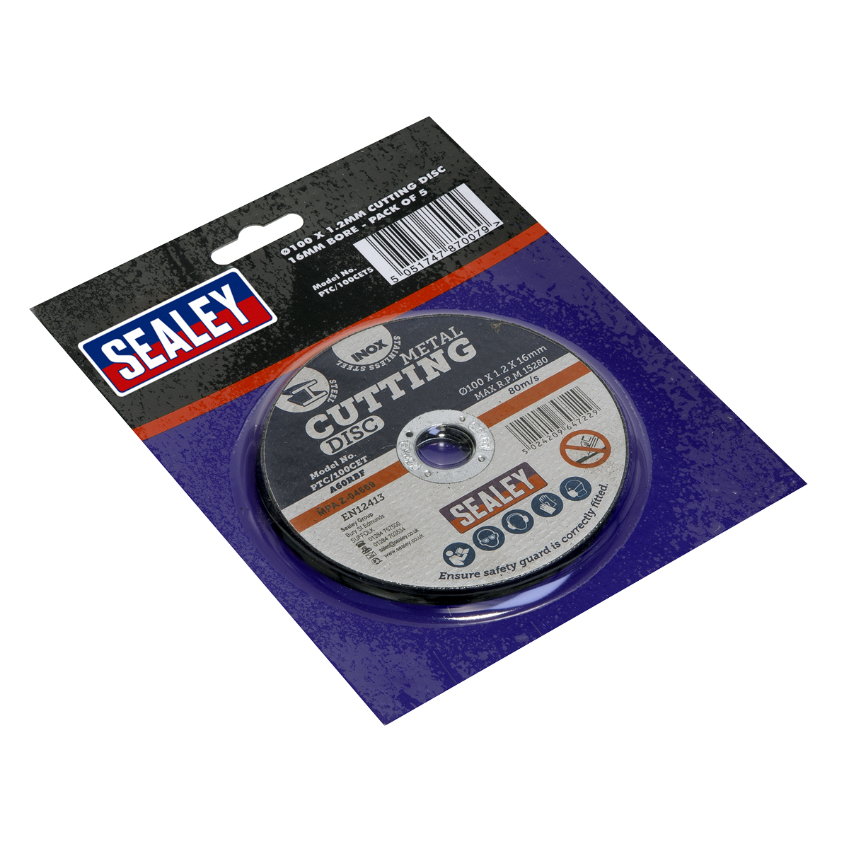 Sealey Cutting Disc For Power Tools Ø100 x 1.2mm 16mm Bore Pack Of 5 PTC/100CET5