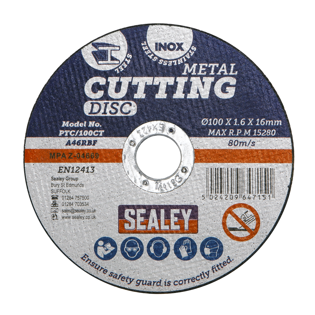 Sealey General-Purpose Flat Cutting Disc Ø100 x 1.6mm 16mm Bore PTC/100CT