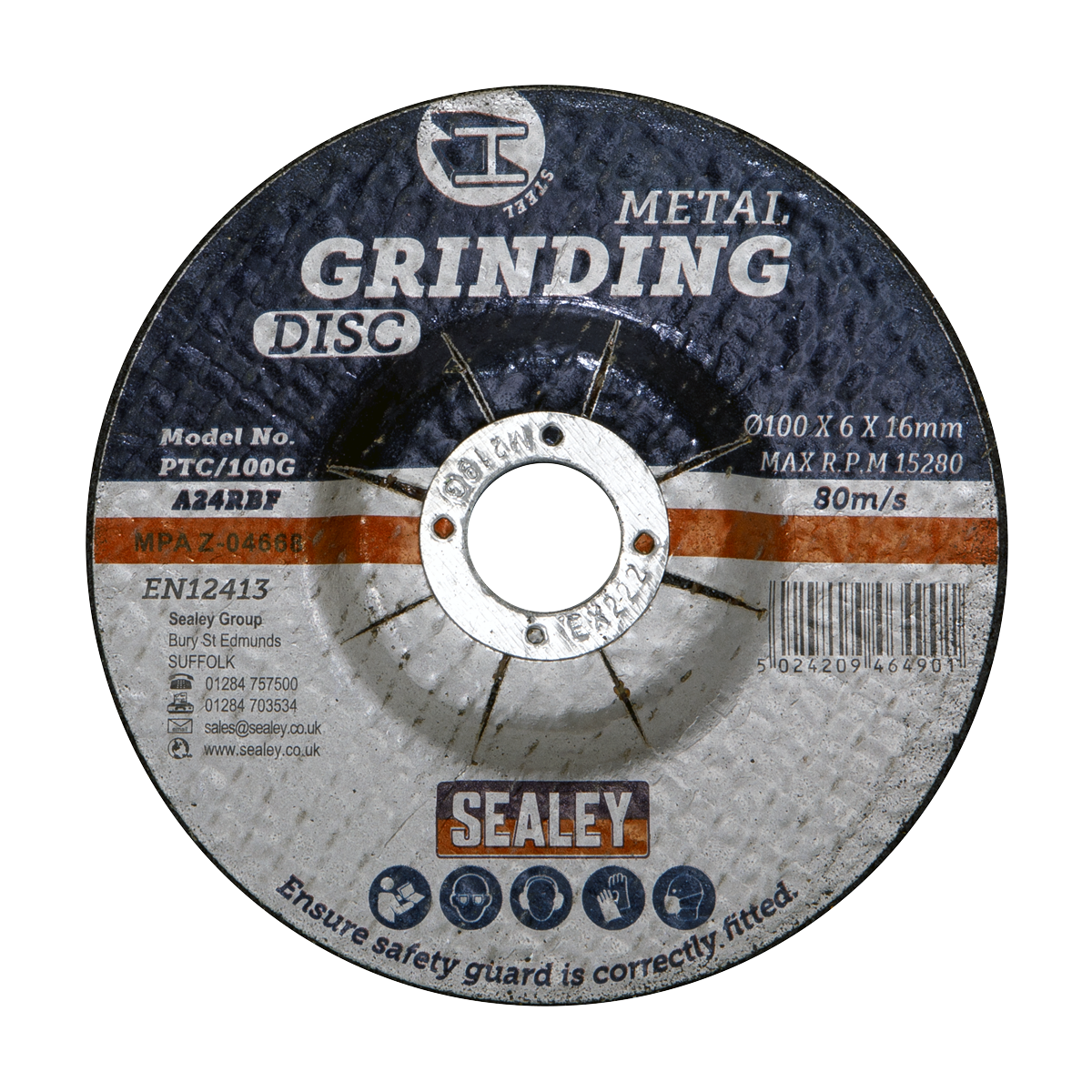 Sealey Grinding Disc Ø100 x 6mm 16mm Bore For Metal Aluminium Oxide PTC/100G
