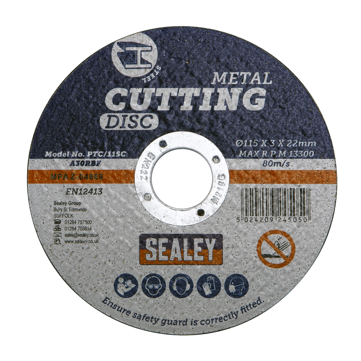 Sealey General-Purpose Flat Cutting Disc Ø115 x 3mm 22 mm Bore PTC/115C