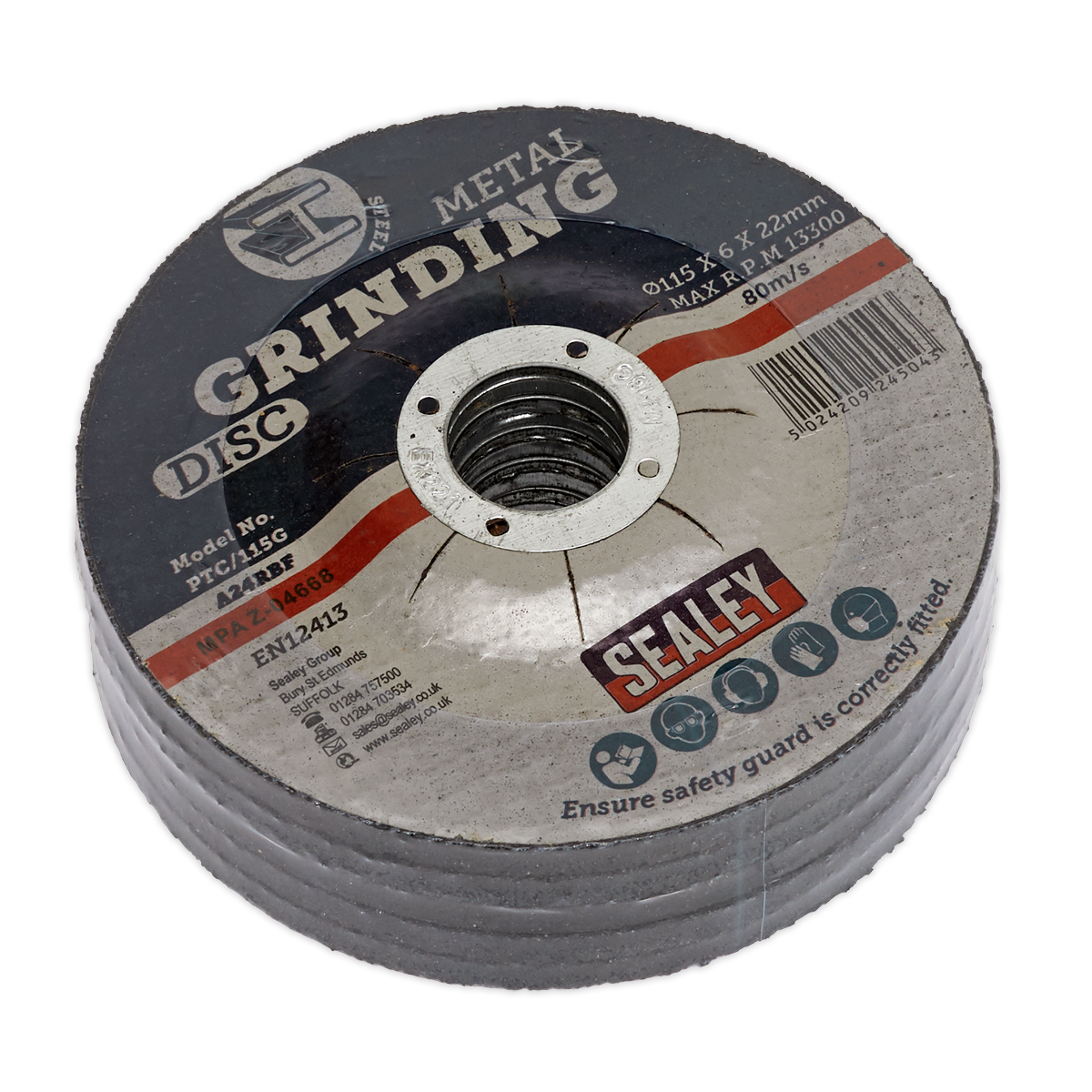 Sealey Grinding Disc Aluminium Oxide Ø115 x 6mm 22mm Bore - Pack Of 5 PTC/115G5