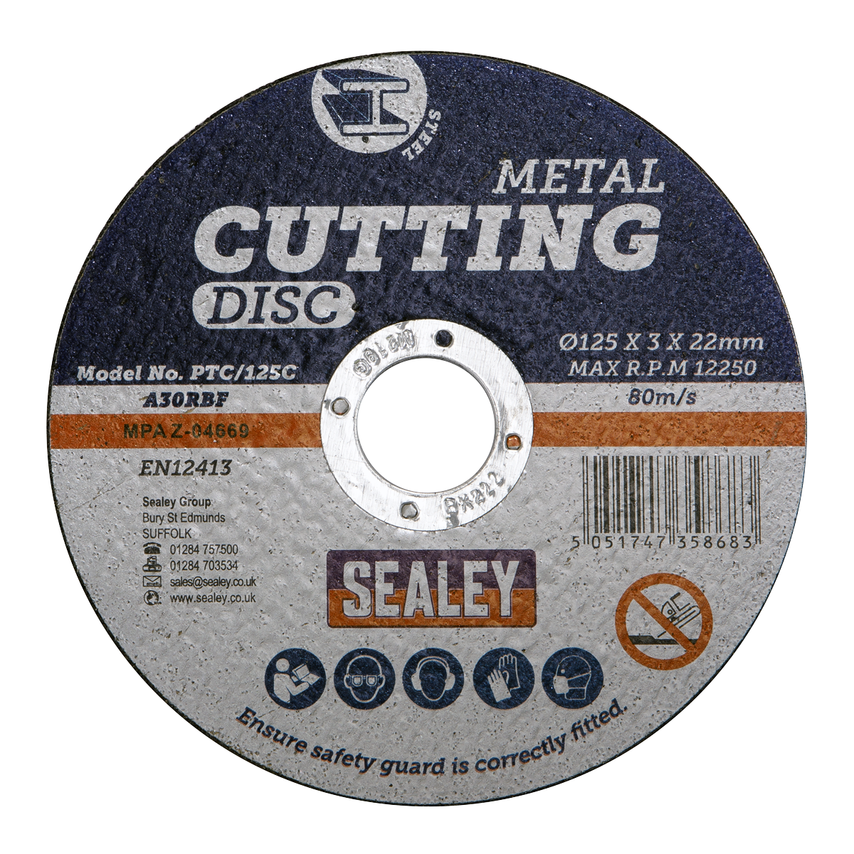 Sealey Flat Cutting Disc For Power Tools Ø125mm x 3mm 22mm Bore PTC/125C