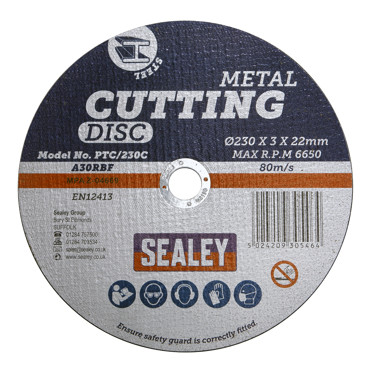 Sealey General Purpose Flat Cutting Disc Ø230mm x 3mm Ø22mm Bore PTC/230C