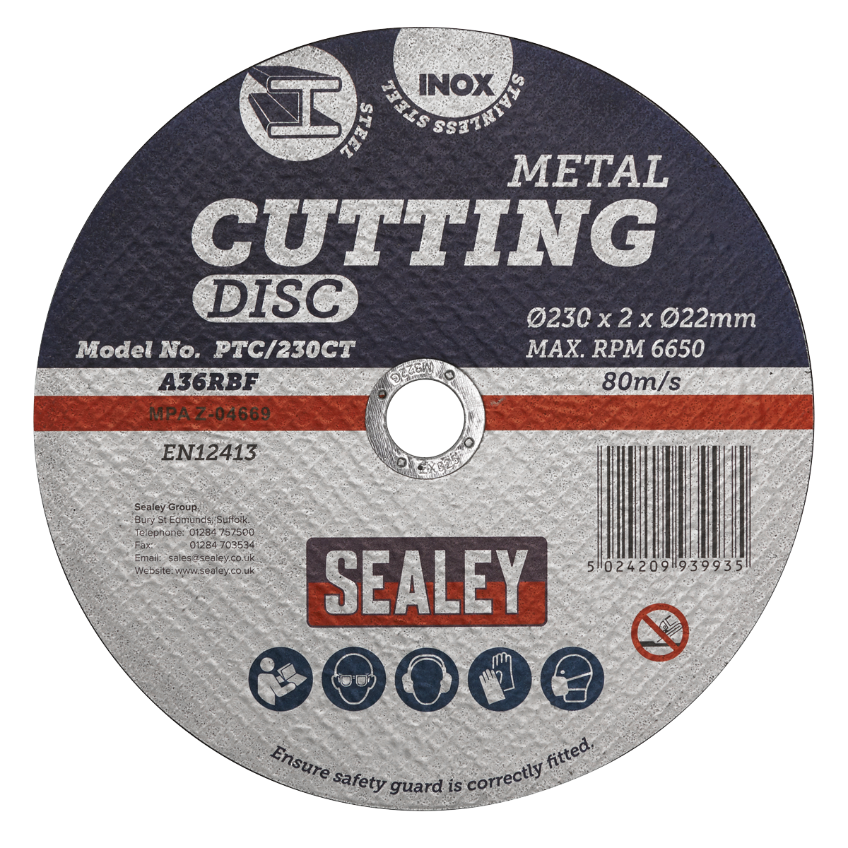 Sealey General Purpose Flat Cutting Disc Ø230mm x 2mm Ø22mm Bore PTC/230CT