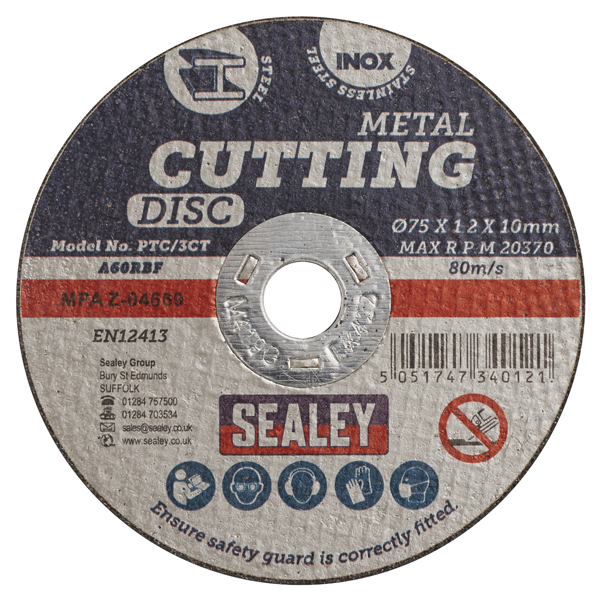 Sealey General Purpose Flat Cutting Disc Ø75mm x 1.2mm Ø10mm Bore PTC/3CT