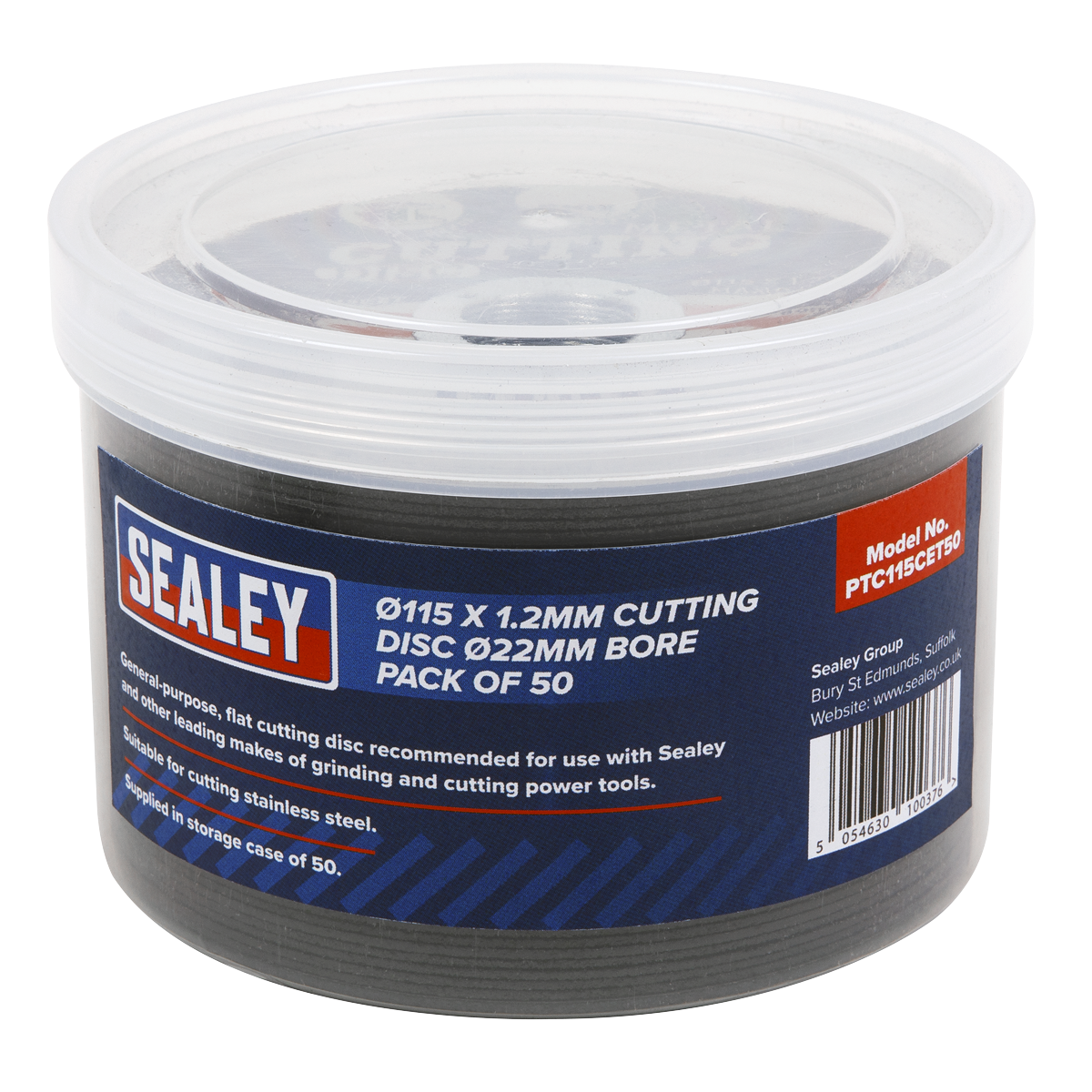 Sealey Flat Cutting Disc Ø115 x 1.2mm Ø22mm Bore Pack of 50 Pieces PTC115CET50
