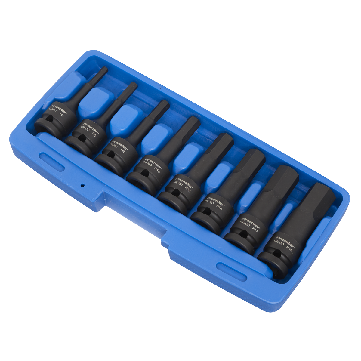 Sealey Impact Hex Key Set 8 Pieces 1/2" Square Drive Tool Kit Black AK5601