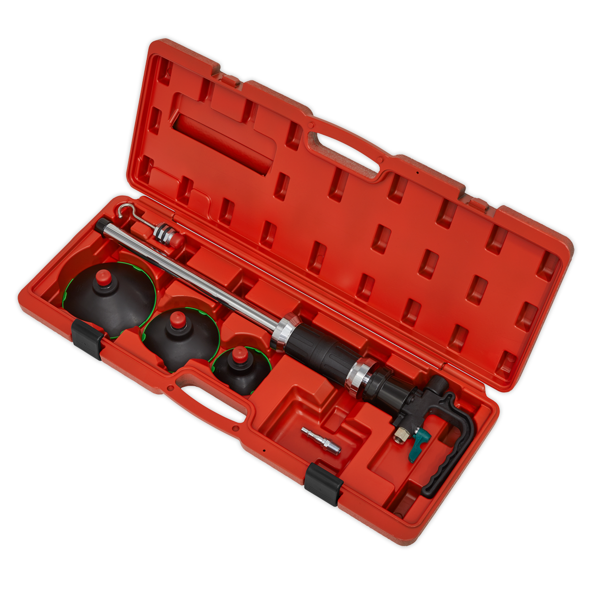 Sealey Air Suction Dent Puller With 75/100/125mm Suction Pads & Hook RE101