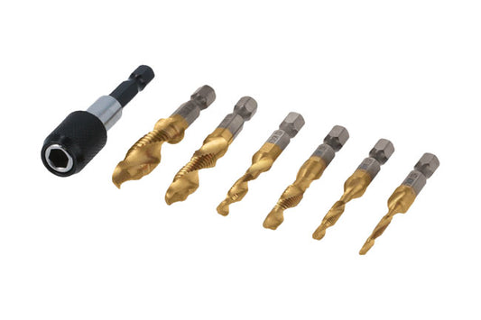 LASER 8405 Combination Drill Tap Bit Set 7 Pieces HSS Titanium Coated Hex Drive