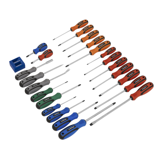 Sealey Soft Grip Screwdriver Set 24 Pcs Pozi Slotted Phillips Tack Puller S0617