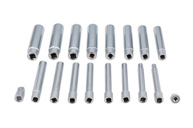 LASER 8420 Extra Deep Master Socket Set 18 Pieces 3/8" 1/2" Drive 6mm-21mm 120mm