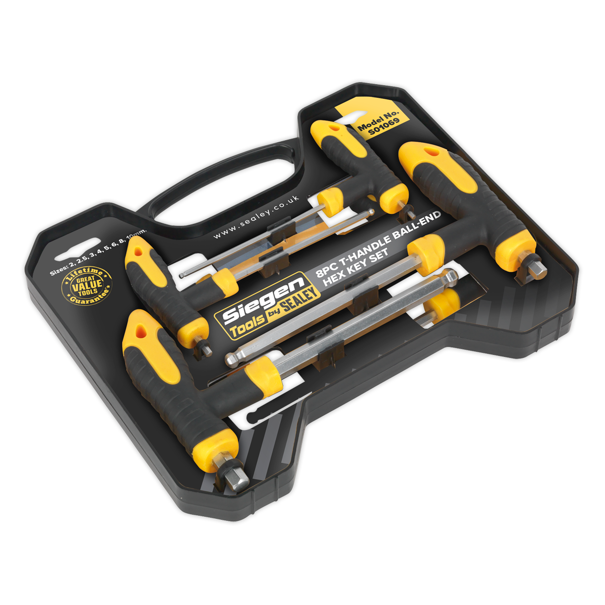 Sealey T-Handle Ball-End Hex Key Set Hardened & Tempered 8 Pieces S01069