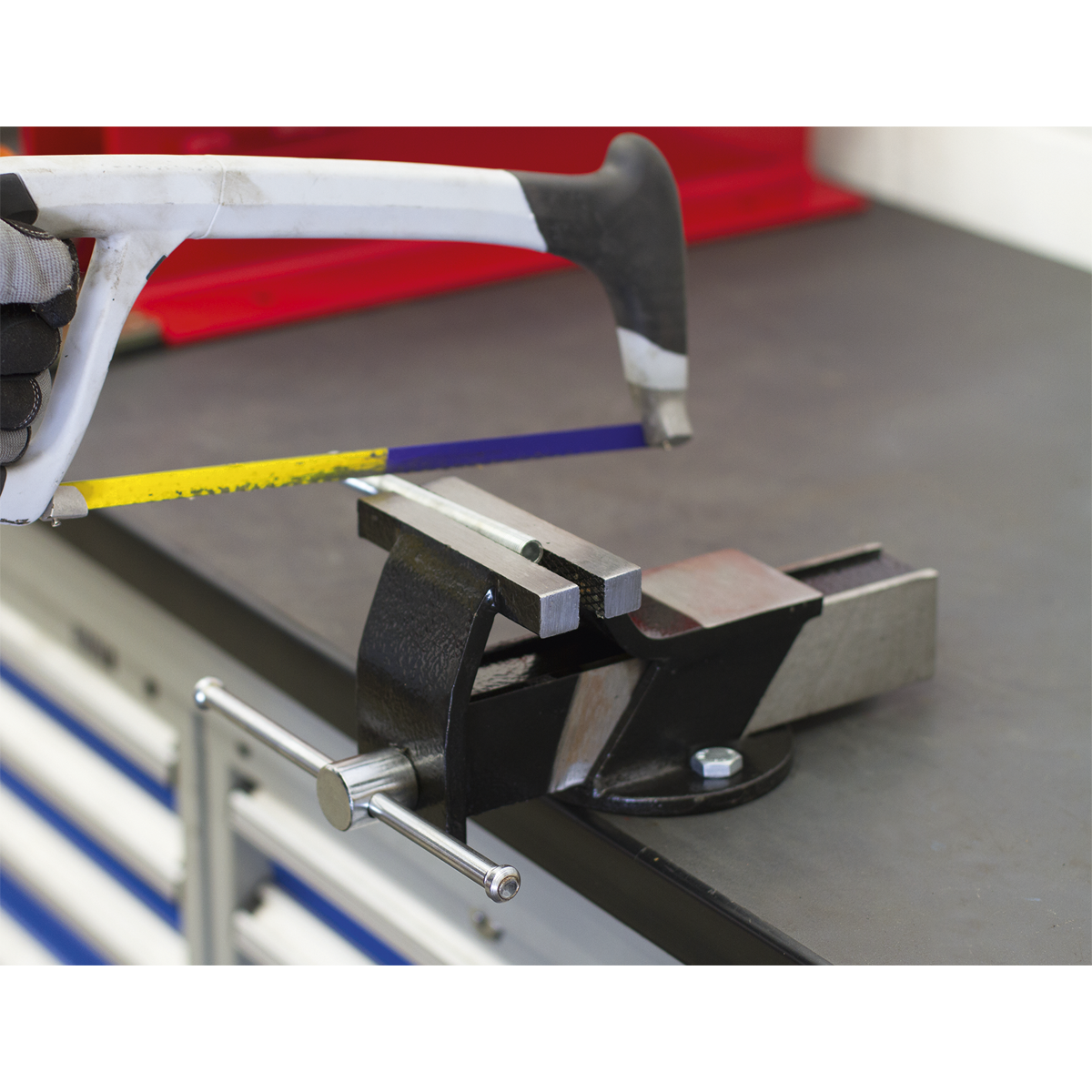 Sealey 150mm Steel Fabricated Bench Mounting Vice With Anvil At Rear S01083