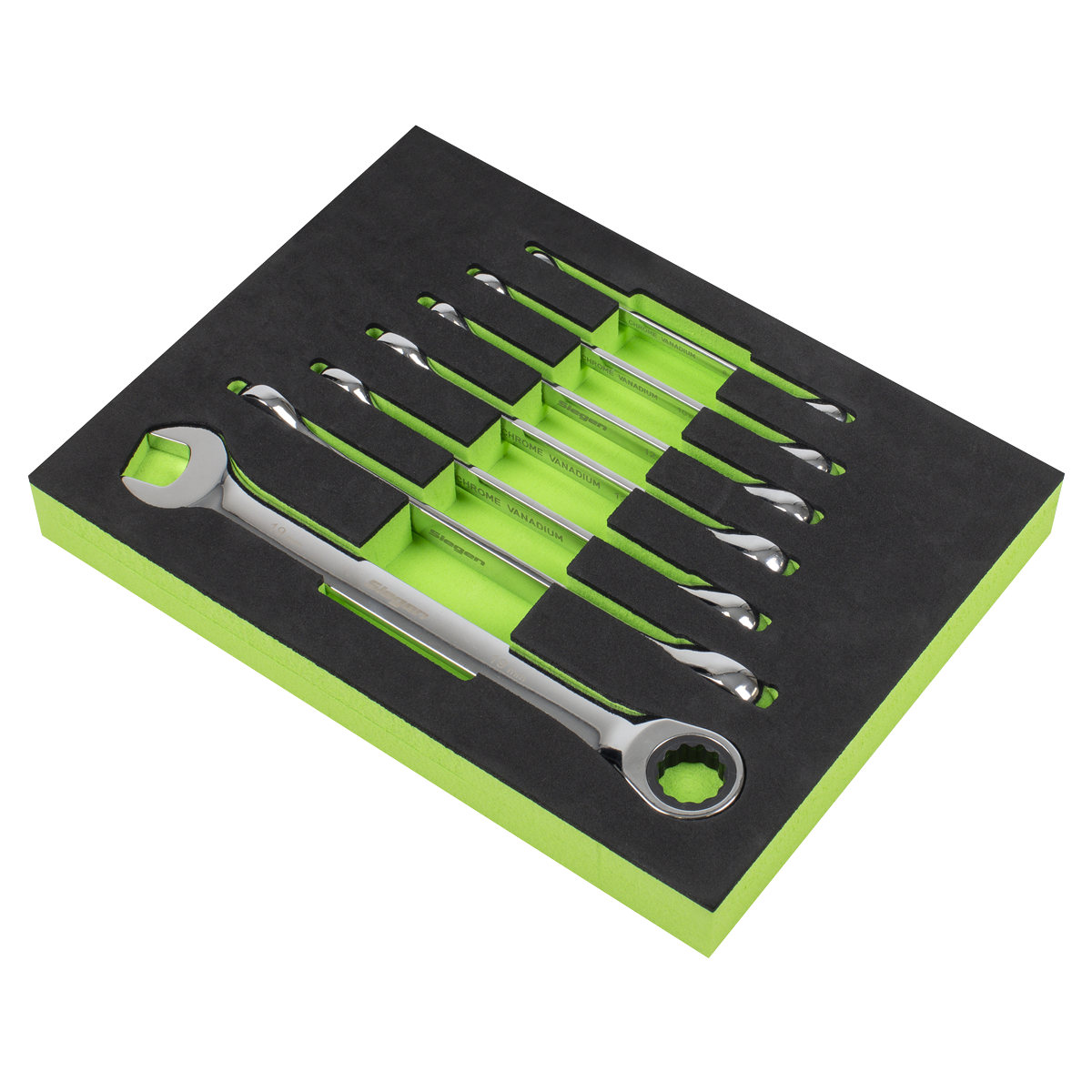 Sealey Ratchet Combination Spanner Set 7pc Metric Chrome Vanadium Steel S01142