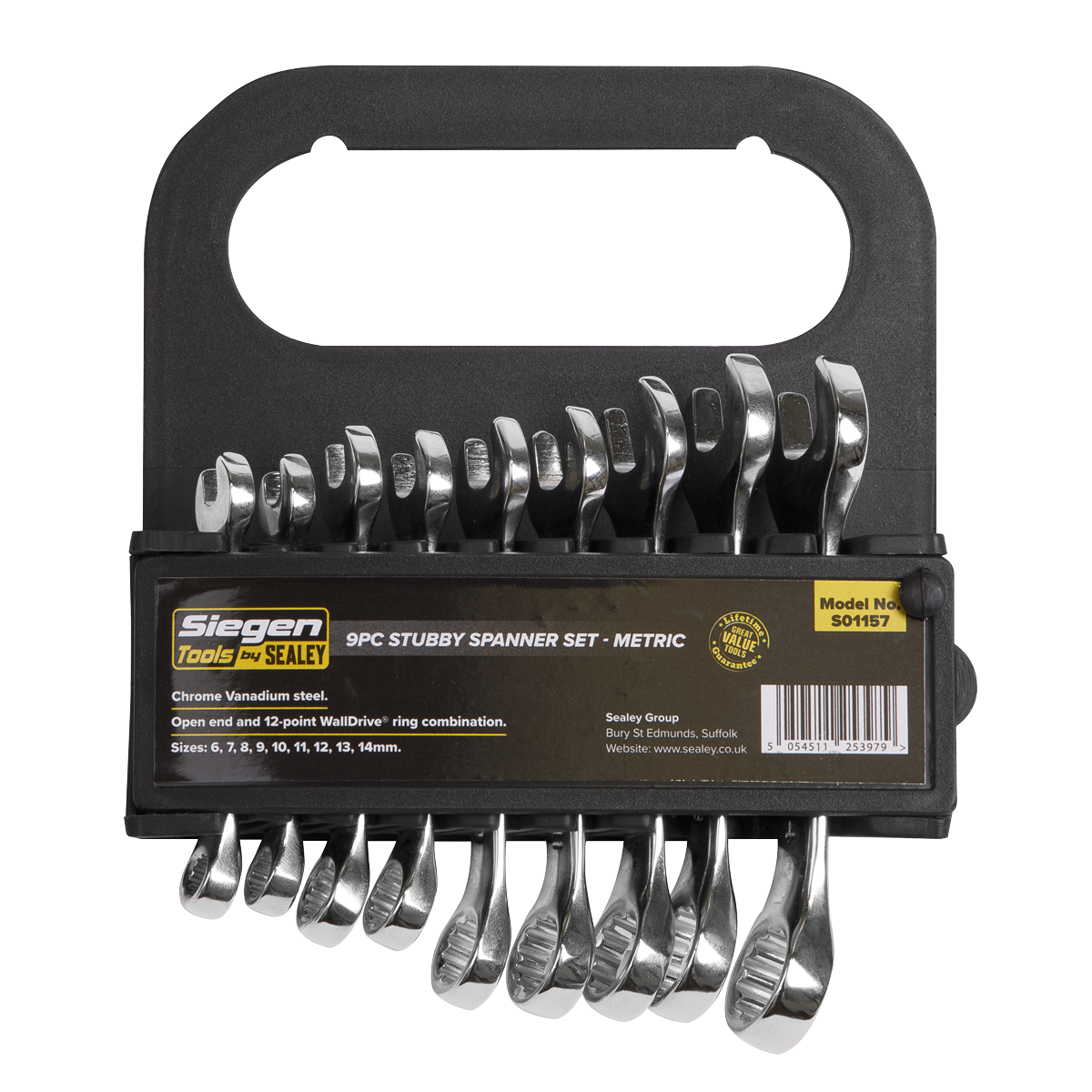 Sealey Stubby Combination Spanner Set 9pc - Metric Polished Mirror Finish S01157