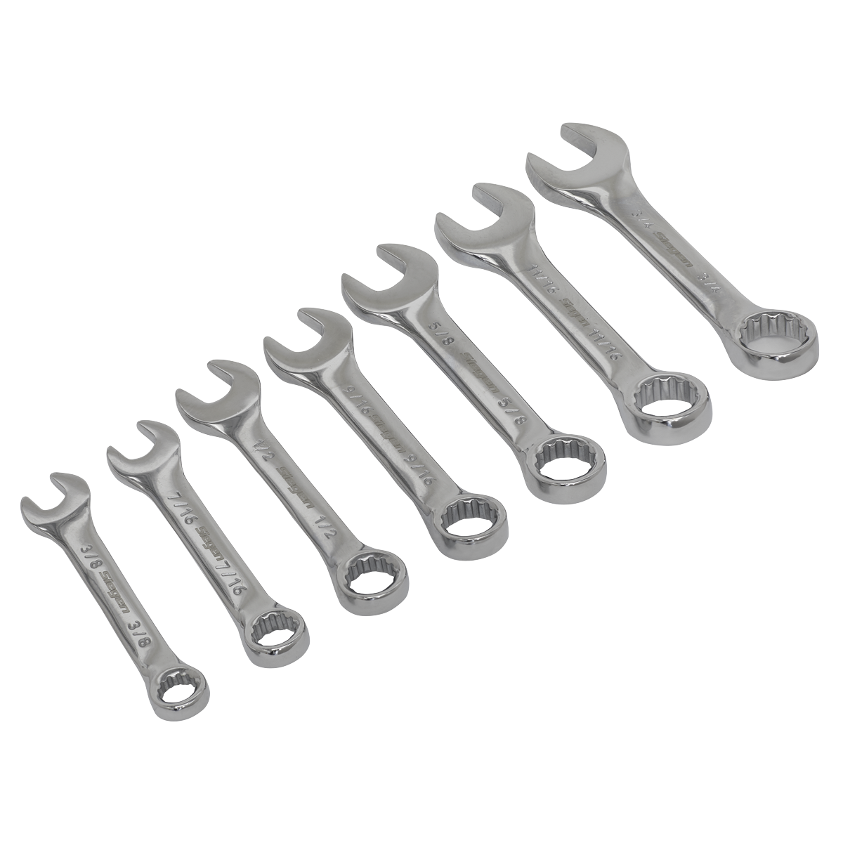 Sealey Combination Spanner Set 7pc Stubby Imperial Polished Mirror Finish S01190