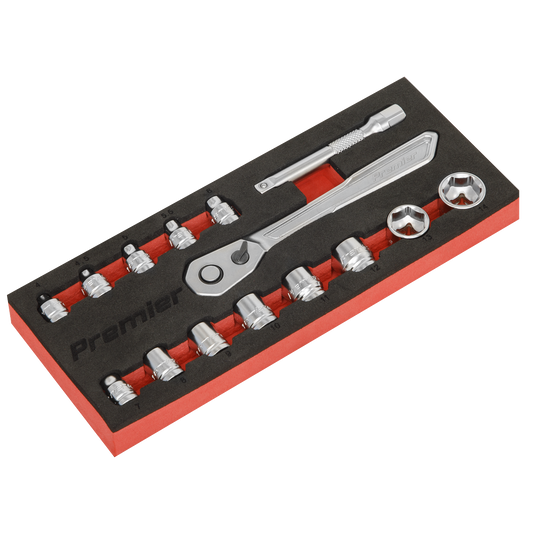 Sealey Low Profile Socket Set 15 Pieces 1/4" Square Drive - Metric AK5783