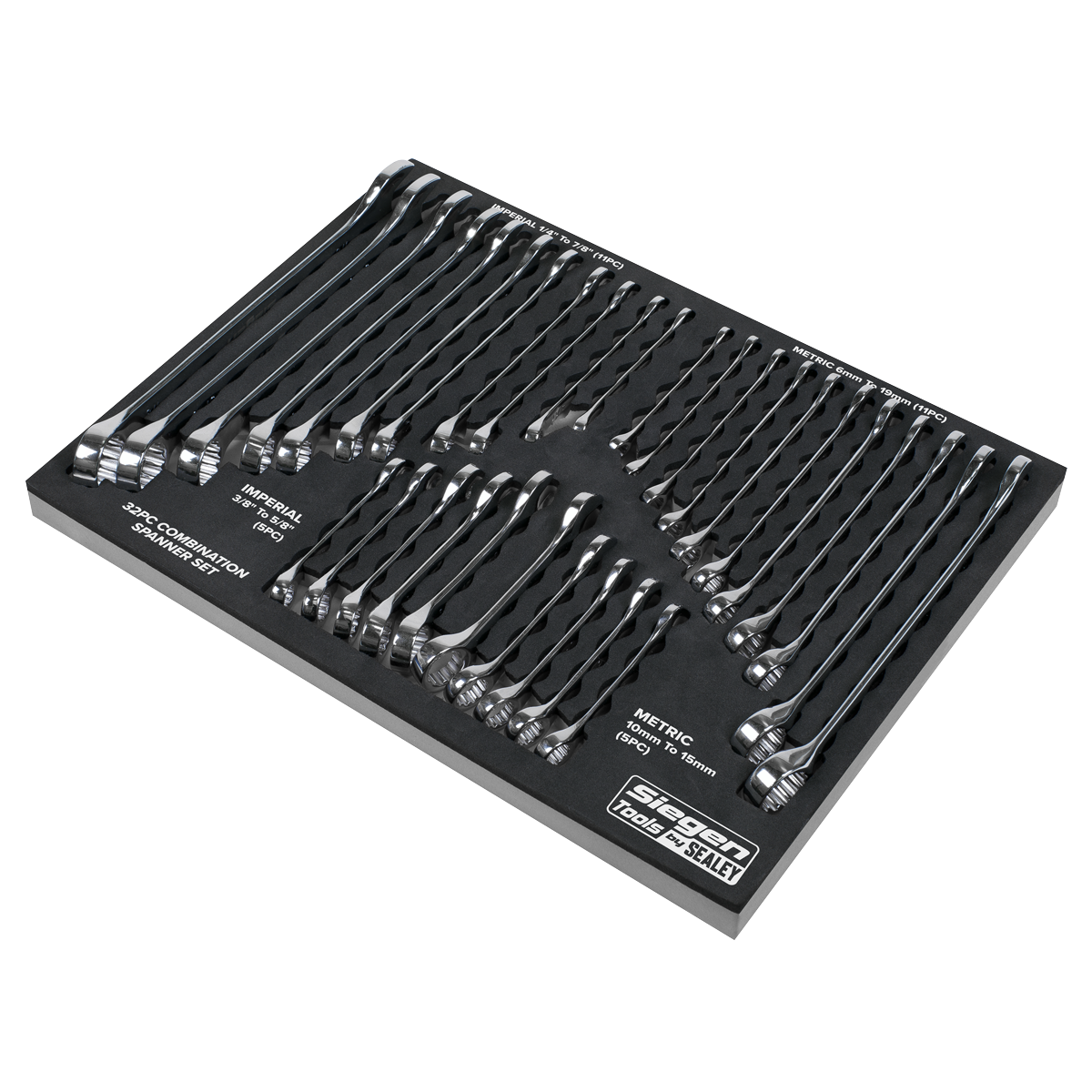 Sealey Combination Spanner Set 32 Pieces - Metric/Imperial Silver S01239