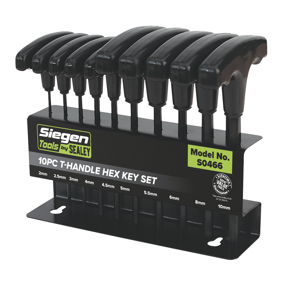 Sealey 10 Piece T-Handle Metric Hex Key Set Chrome Vanadium Steel S0466