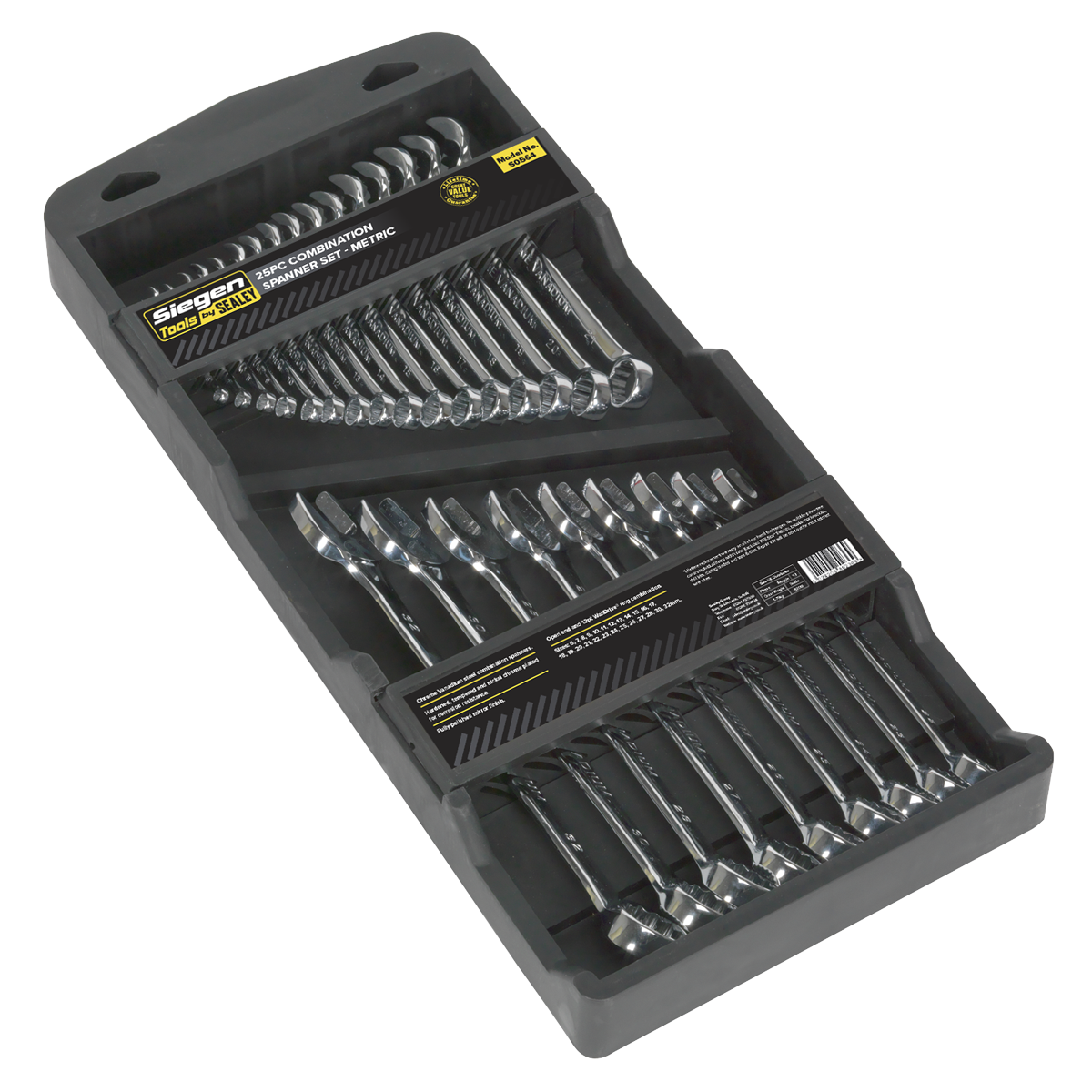 Sealey Combi Spanner Set Metric Drop-Forged Chrome Vanadium Steel 25 Pcs S0564