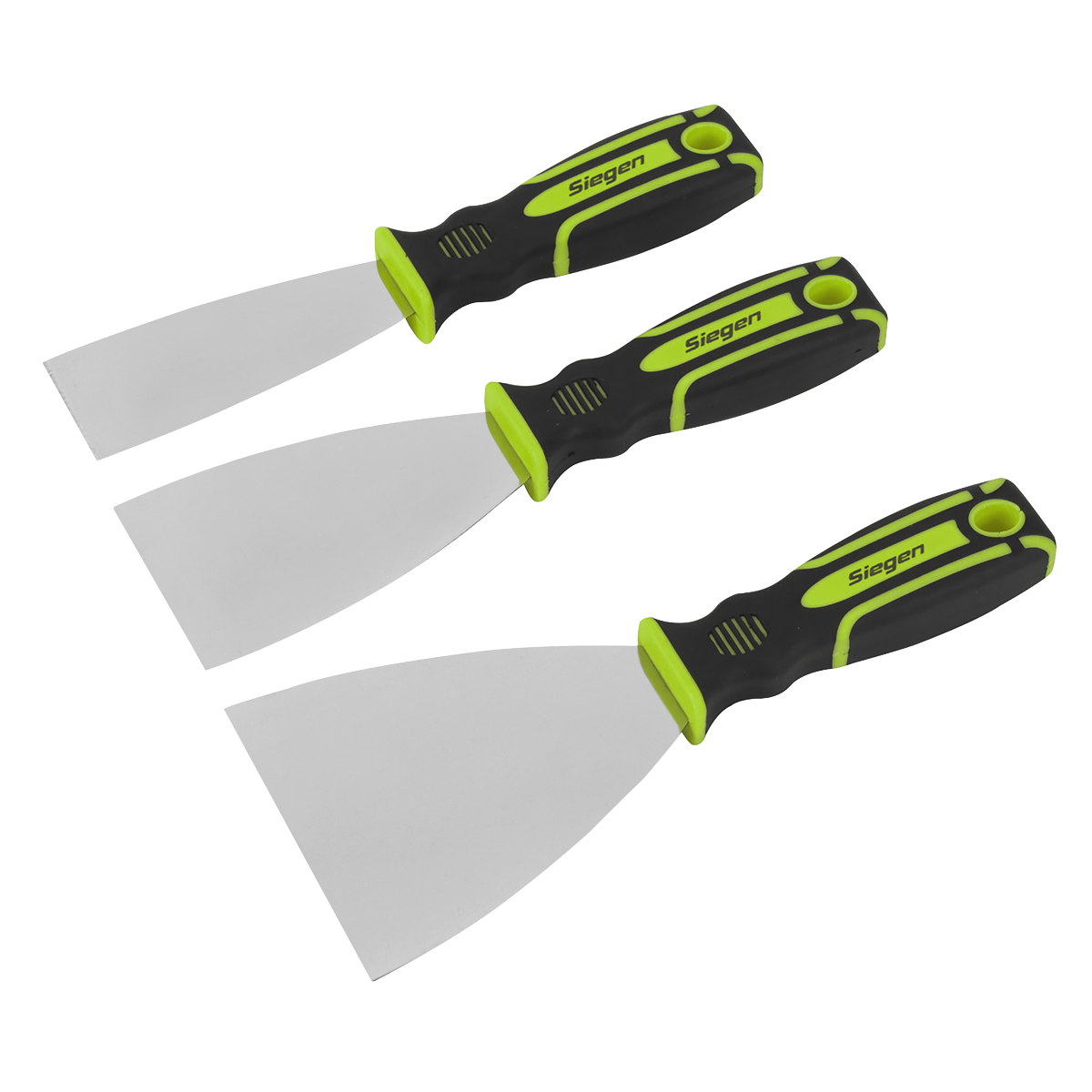 Sealey Scraper Set Polished Stainless Steel With Soft Grip Handles 3 Pcs S0609