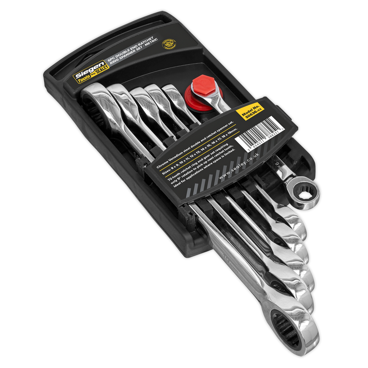 Sealey Double End Ratchet Ring Spanner Set 72 Teeth 6 Pieces Metric S0636