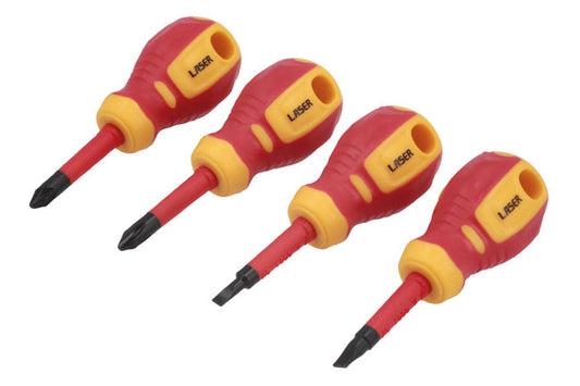 LASER 8491 Slim Stubby Insulated Screwdriver Set 4 Pieces VDE Insulated