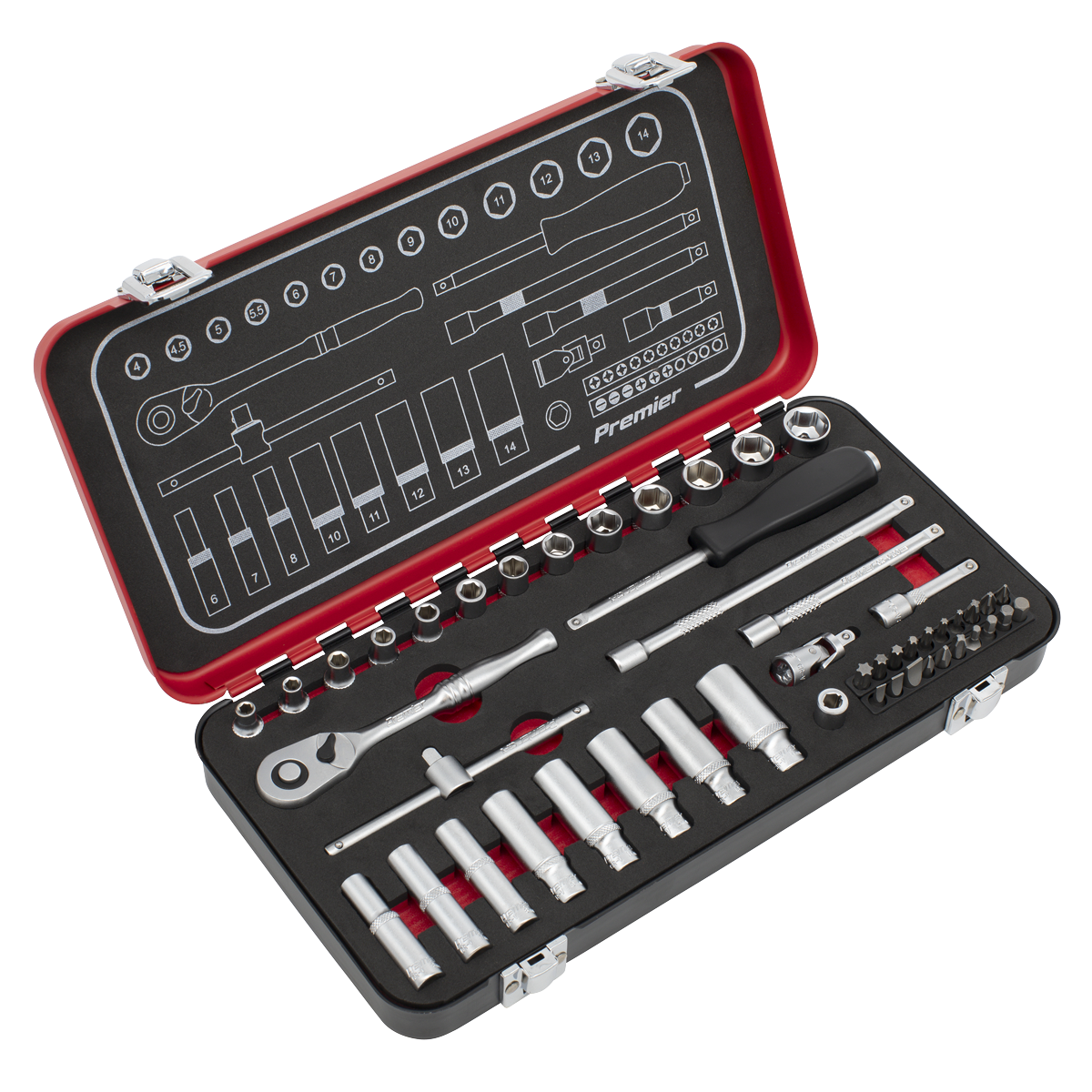 Premier Platinum Socket Set 49 Pieces 1/4" Square Drive Chrome Vanadium Steel