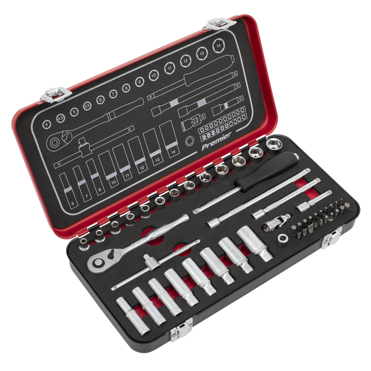 Premier Platinum Socket Set 49 Pieces 1/4" Square Drive Chrome Vanadium Steel