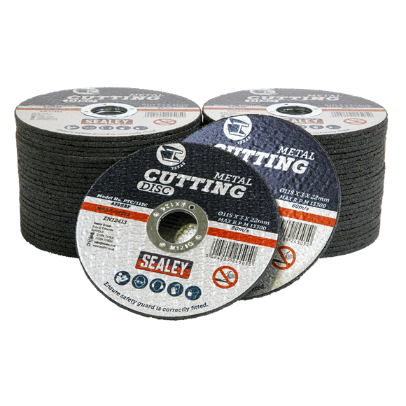Sealey Cutting Disc Ø115 x 3mm Ø22mm Bore General Purpose 50 Pieces PTC/115C50