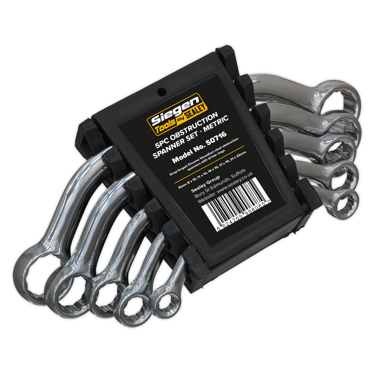 Sealey Obstruction Spanner Set Chrome Vanadium Steel 5 Pieces Metric S0716