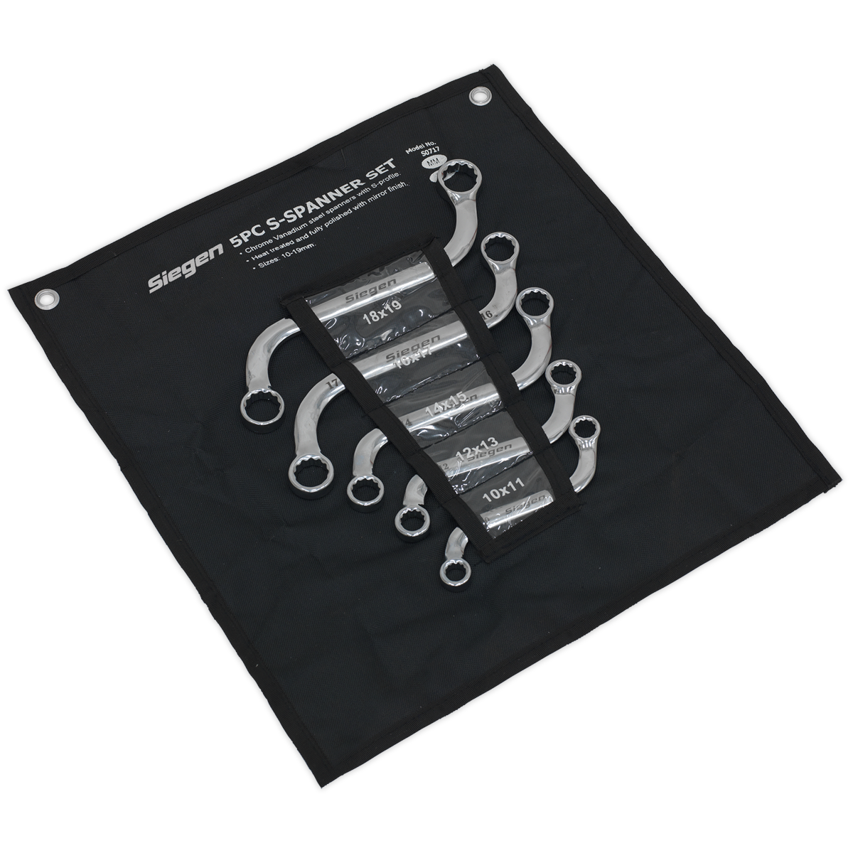 Sealey S-Spanner Set Chrome Vanadium Steel With S-Profile 5 Pieces Metric S0717