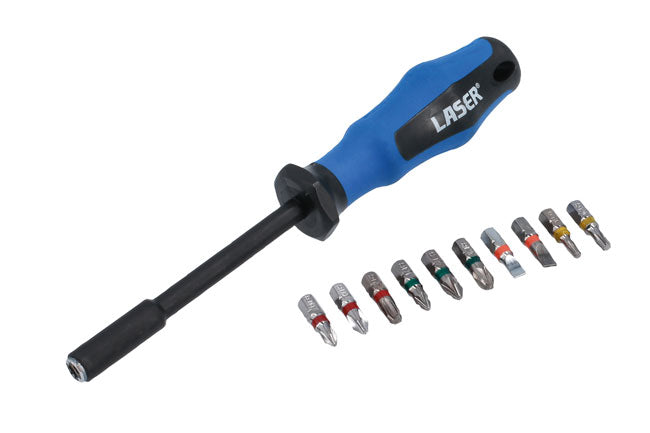 LASER 8499 10-in-1 Screwdriver Bit Set S2 Steel Magnetic Holder Soft Grip Handle