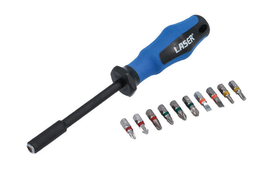 LASER 8499 10-in-1 Screwdriver Bit Set S2 Steel Magnetic Holder Soft Grip Handle