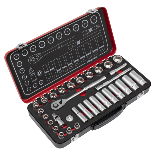 Premier Platinum Socket Set 3/8" Square Drive 32 Pieces Chrome Vanadium Steel