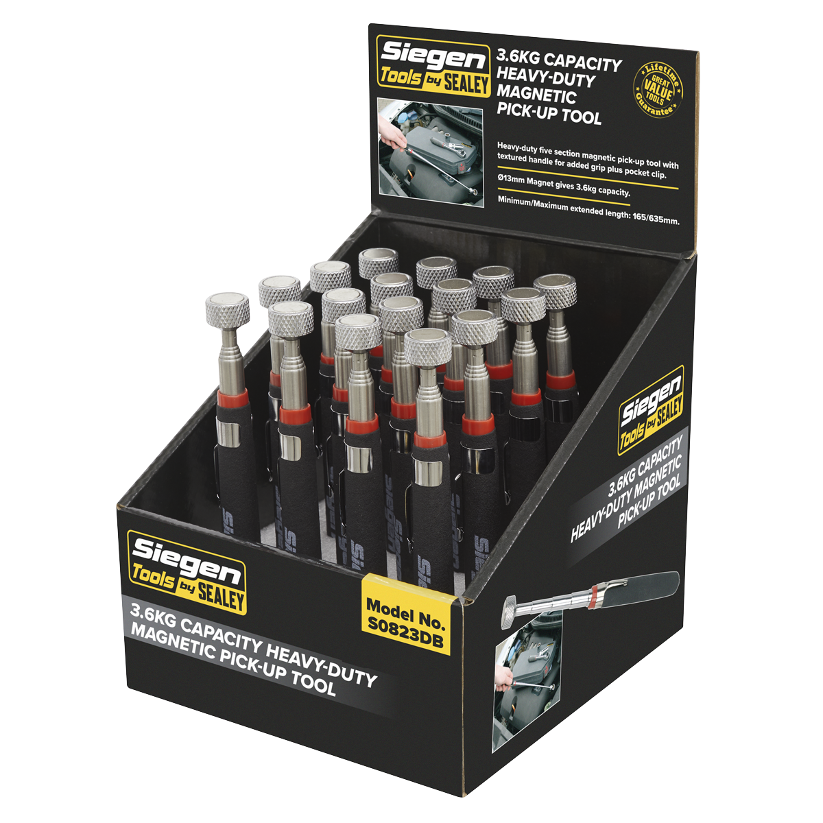 Sealey Heavy Duty Magnetic Pick-Up Tool 3.6kg Capacity Display Box of 16 S0823DB