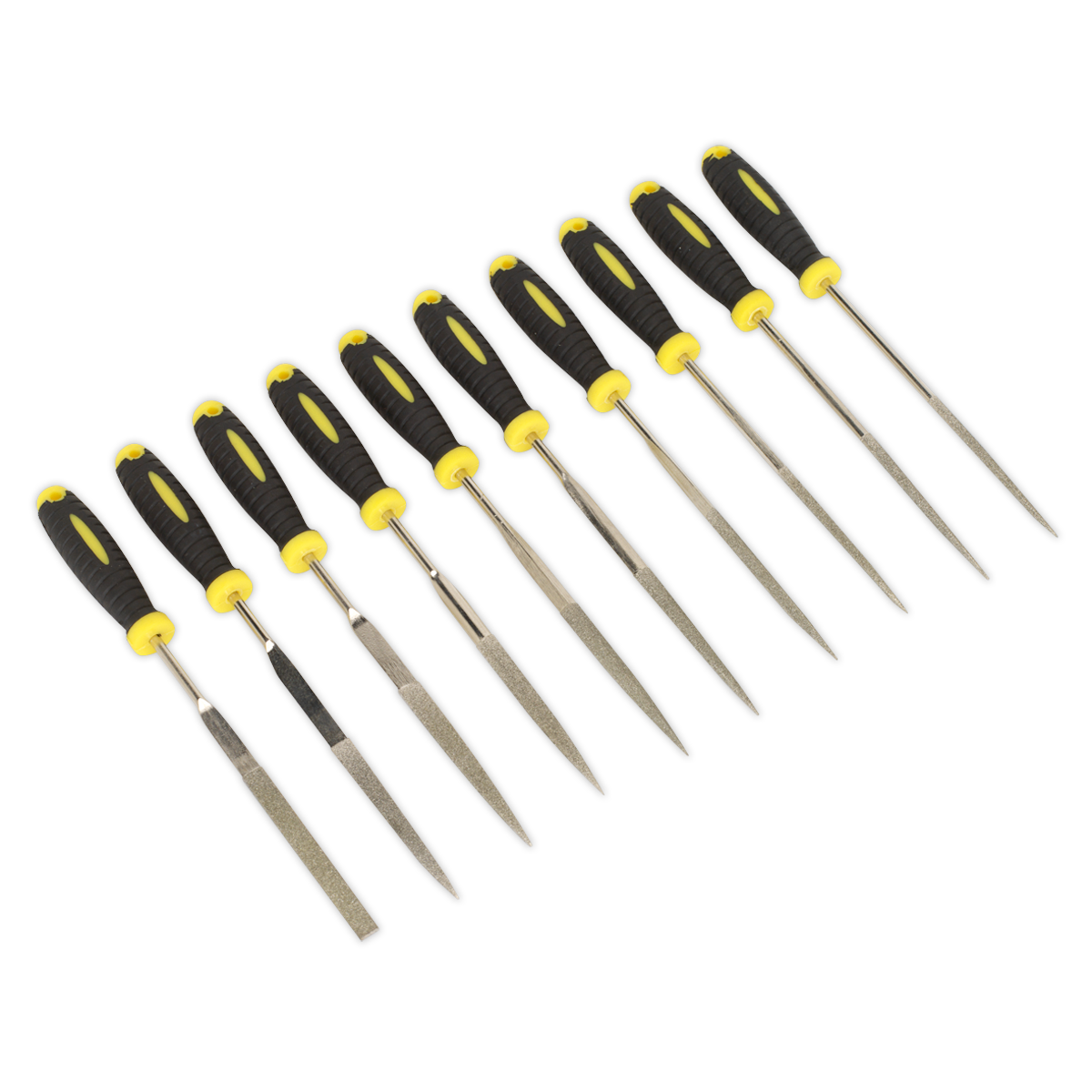 Sealey 10 Piece 100mm Diamond Needle File Set With Soft Grip Handles S0896