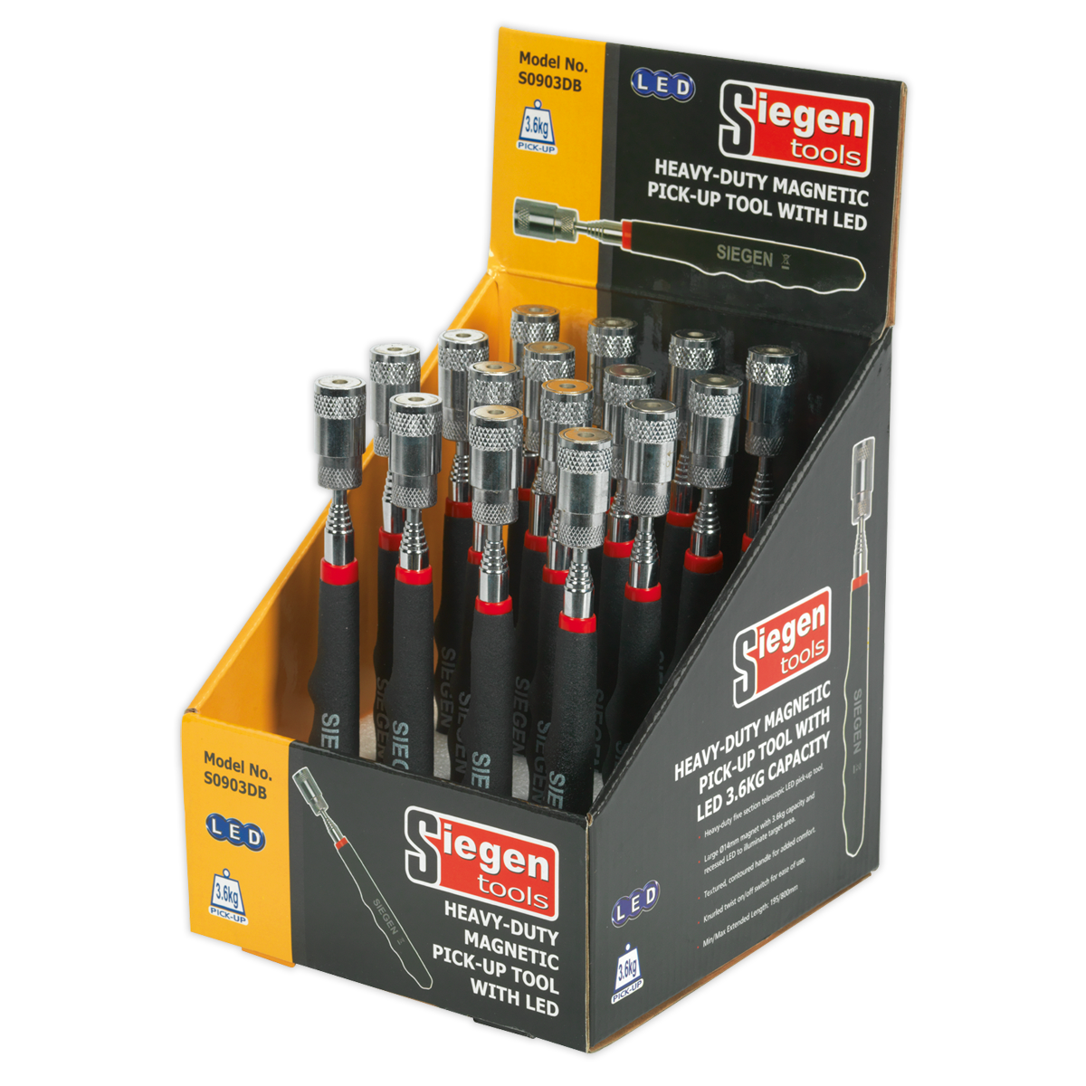 Sealey Heavy Duty Magnetic Pick-Up Tool With LED 3.6kg Capacity x 16 S0903DB