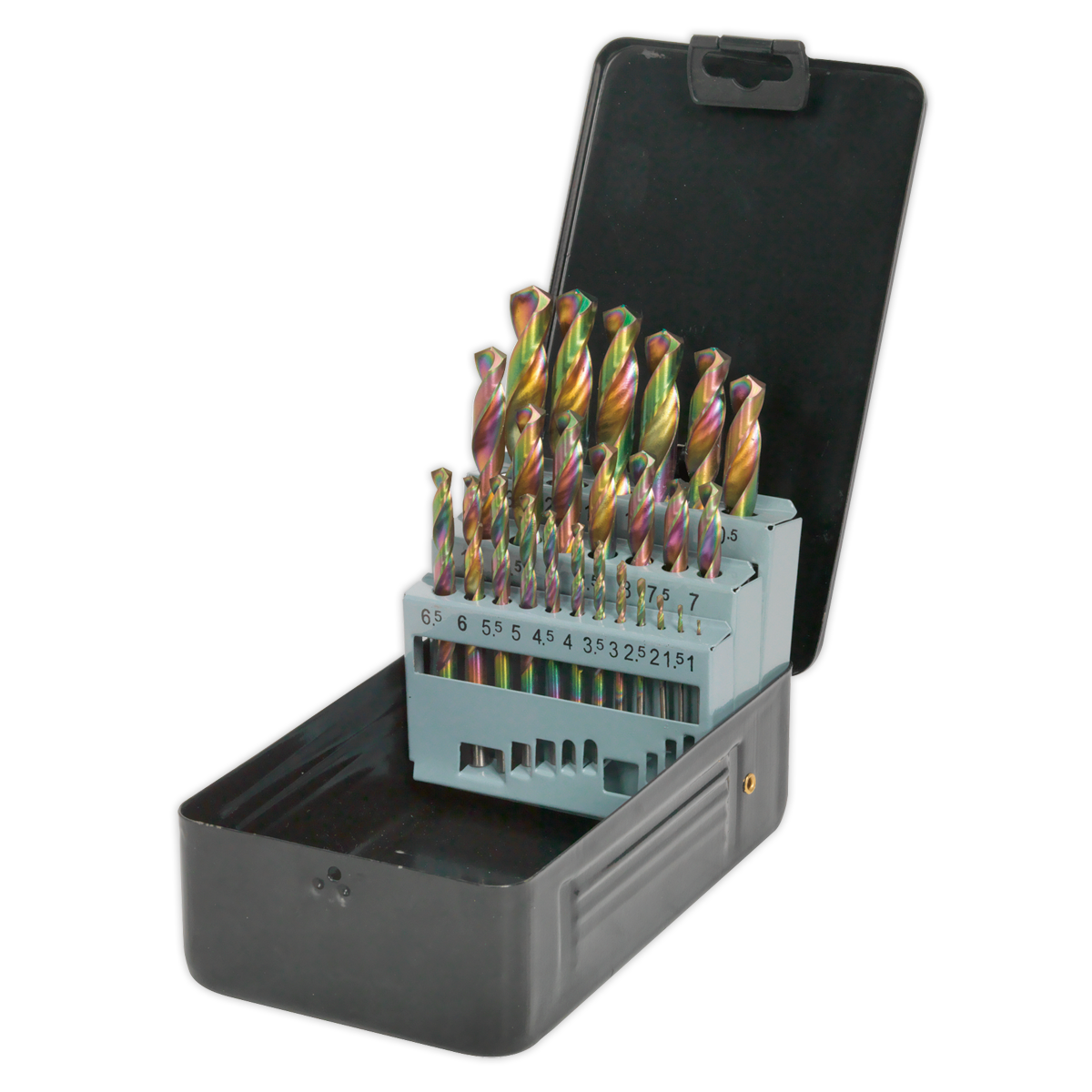 Sealey HSS Drill Bit Set 25 Pieces Titanium Coated DIN 338 - Metric S0938