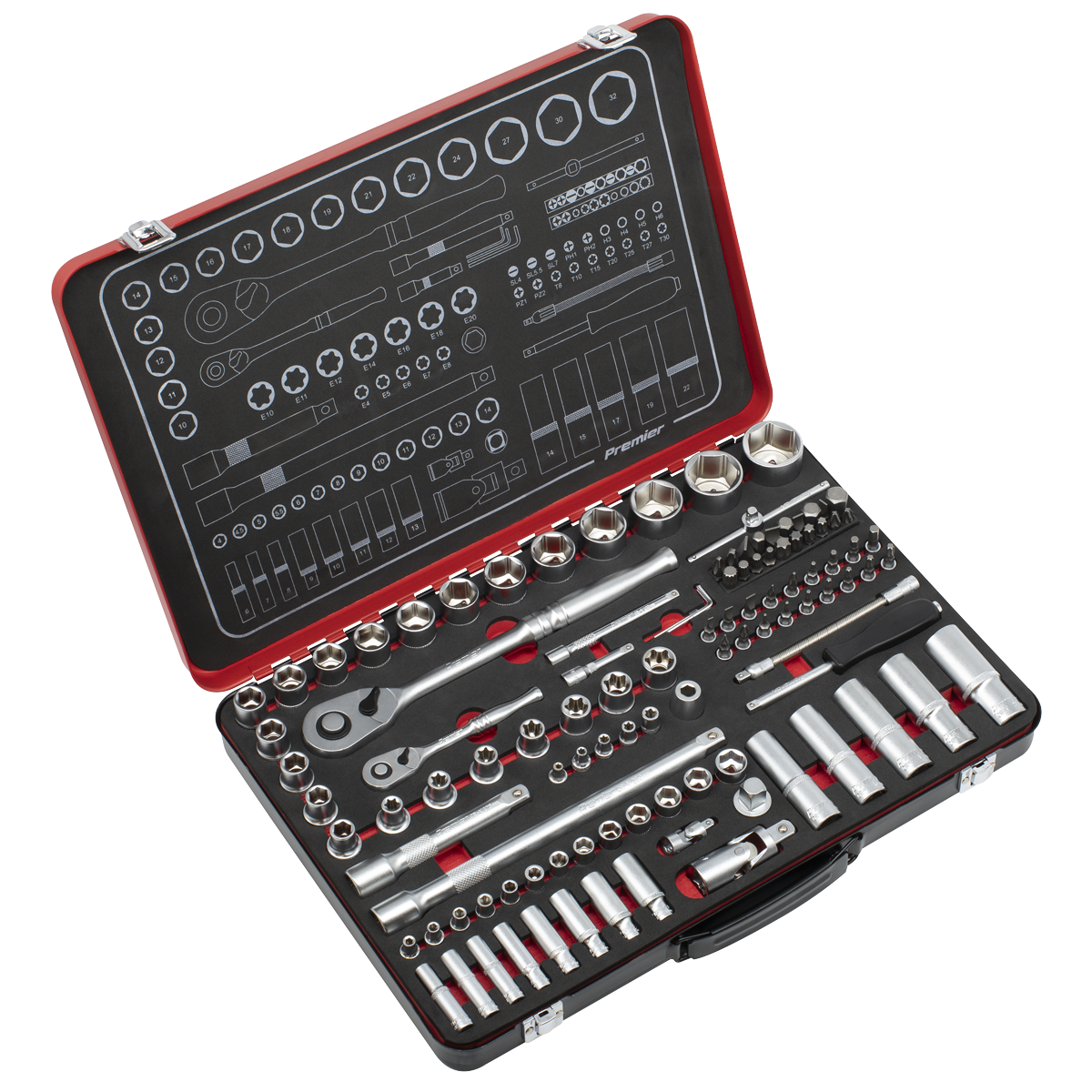 Premier Platinum Socket Set 1/4" 1/2" Square Drive 108 Pieces With Storage Case