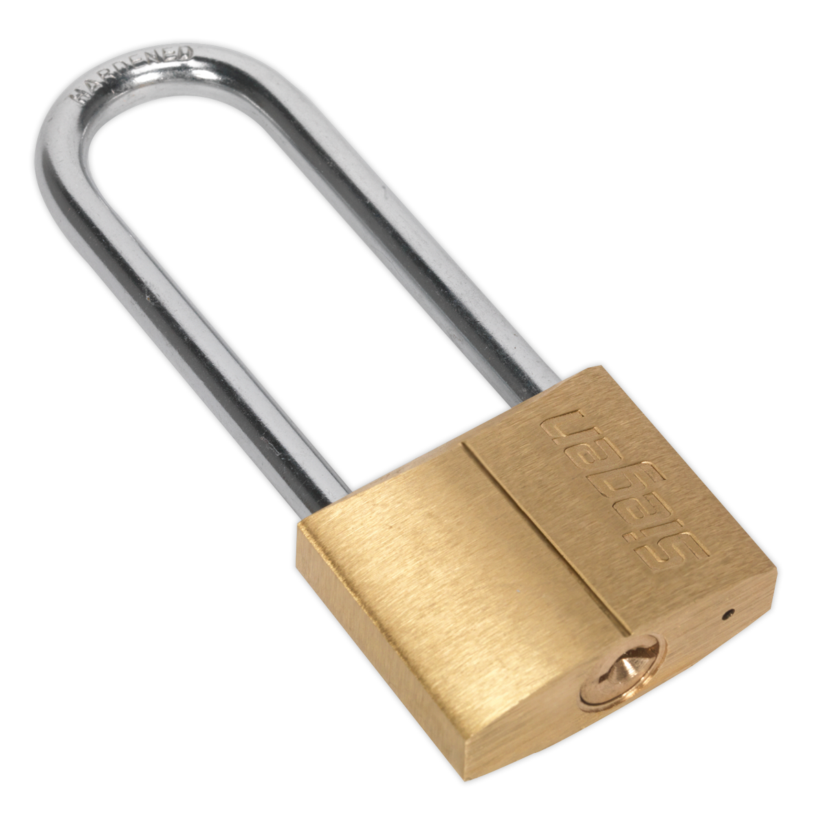 Sealey 40mm Long Shackle Brass Body Padlock With Brass Cylinder Three Keys S0989
