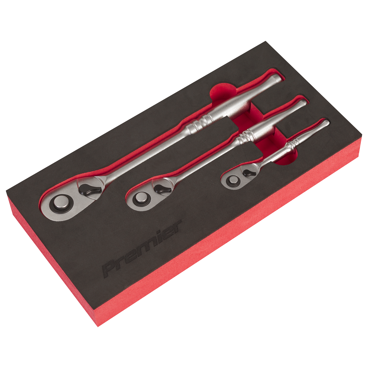 Premier Platinum Ratchet Wrench Set 3 Pcs Pear-Head Flip Reverse 1/4" 3/8" 1/2"