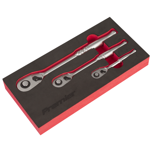 Premier Platinum Ratchet Wrench Set 3 Pcs Pear-Head Flip Reverse 1/4" 3/8" 1/2"