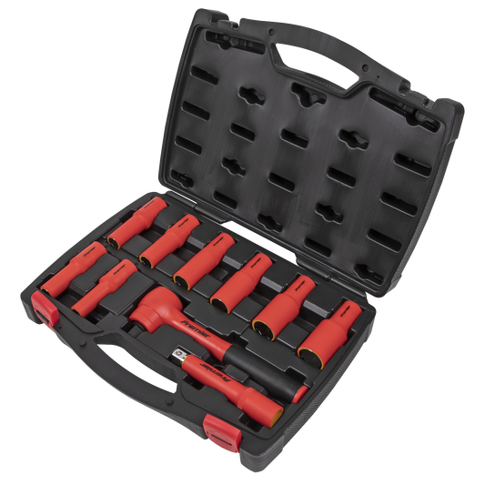 Sealey Insulated Socket Set 10 Pcs 1/2" Square Drive 6 Point VDE Approved AK7943