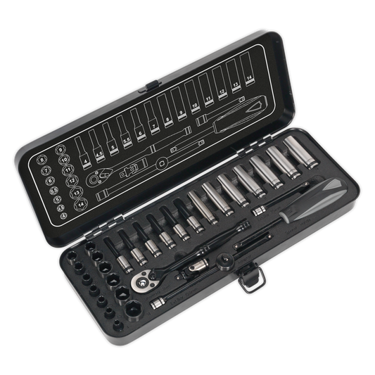 Sealey 32 Pieces 1/4" Drive 6PT WallDrive Metric Black Series Socket Set AK7970
