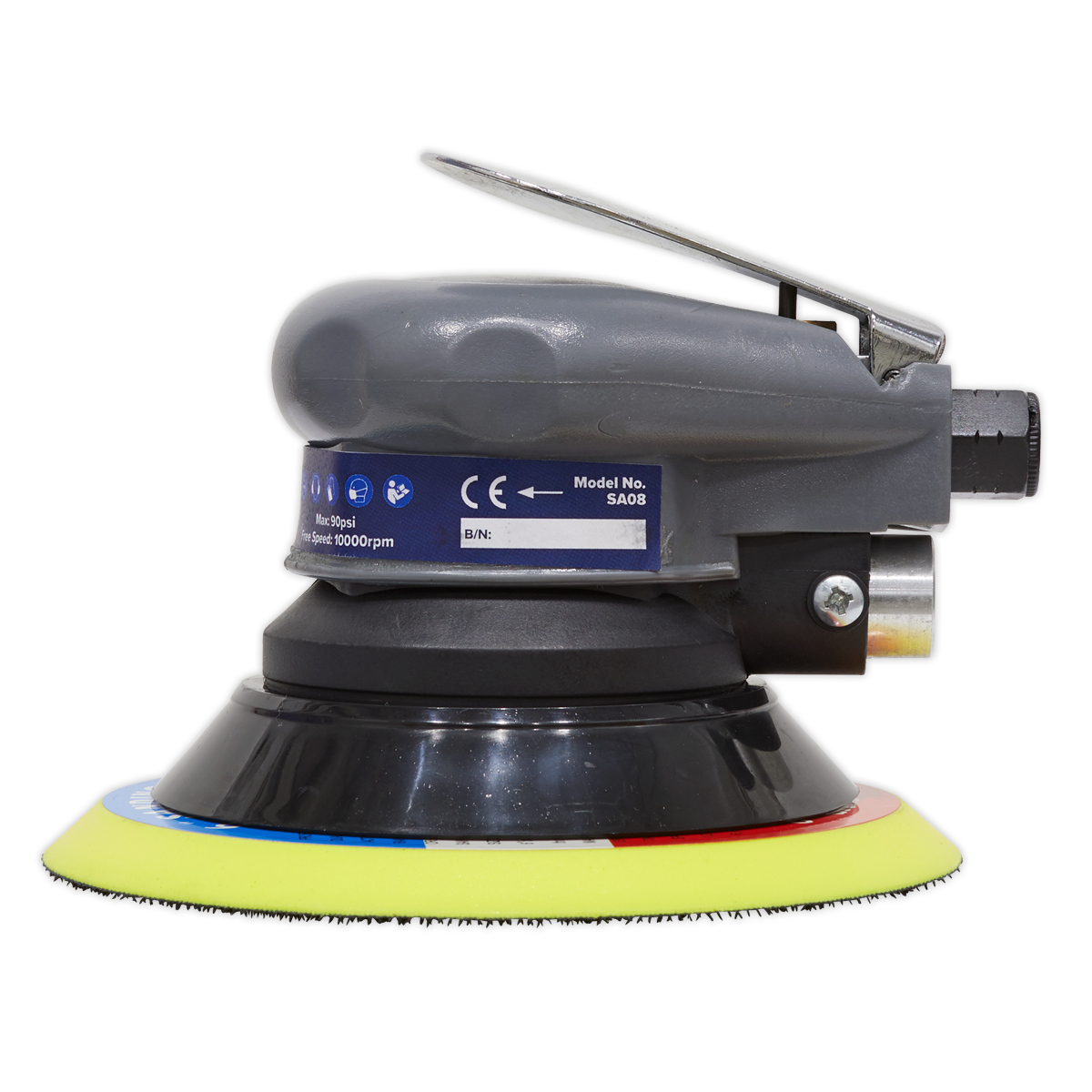 Sealey Air Palm Orbital Sander With Soft Rubber Handgrip 150mm 10000RPM SA08