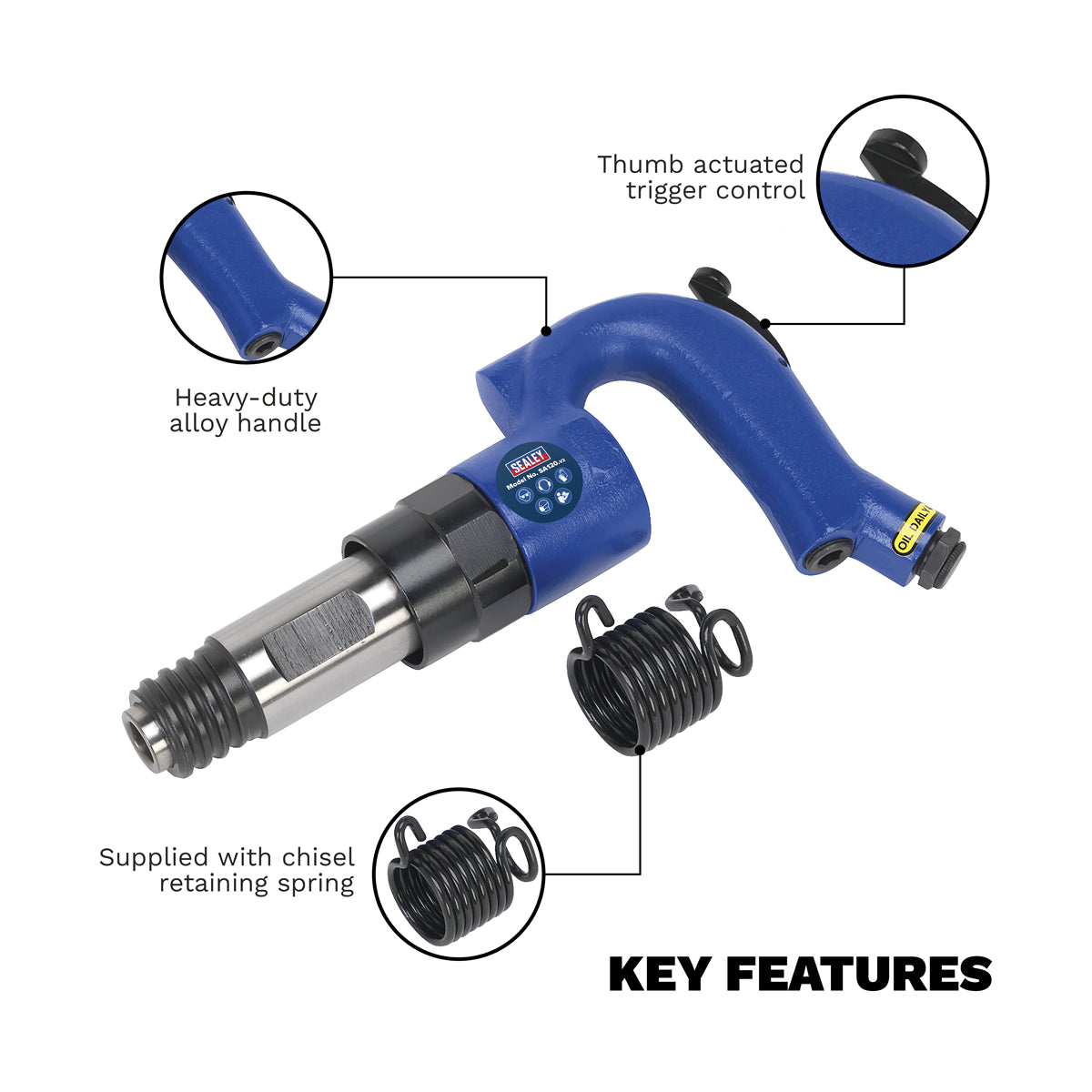 Sealey Air Chipping Hammer Industrial With Heavy Duty Alloy Handle SA120