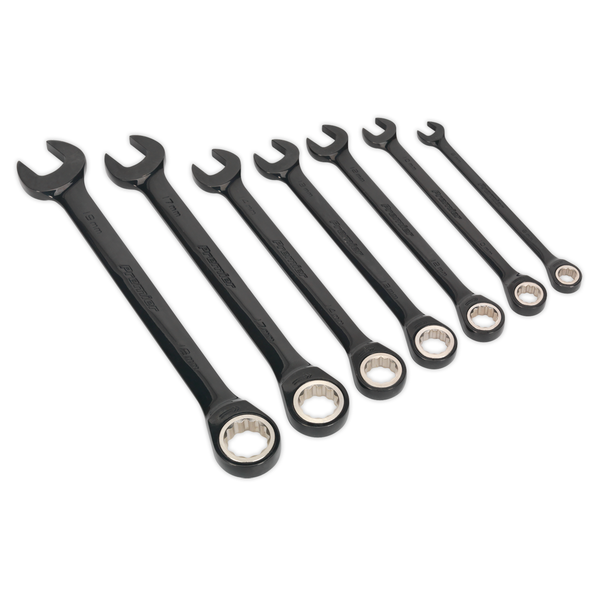 Sealey Combination Ratchet Spanner Set 7 Pieces Black Series Metric AK7978